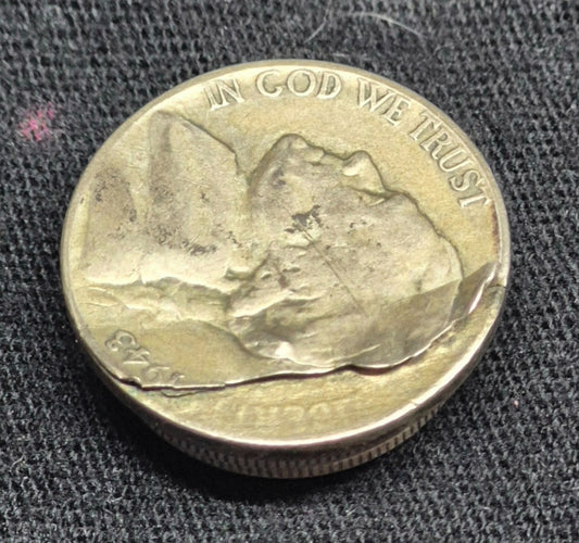 💰1943-P Jefferson War Nickel Error, Major Retained Delamination Obverse Fine 5C