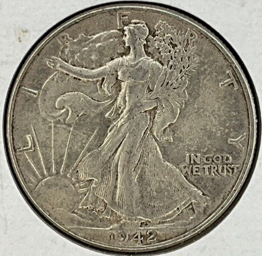 1942 P Philadelphia Mint Walking Liberty 90% Silver Half Dollar Coin