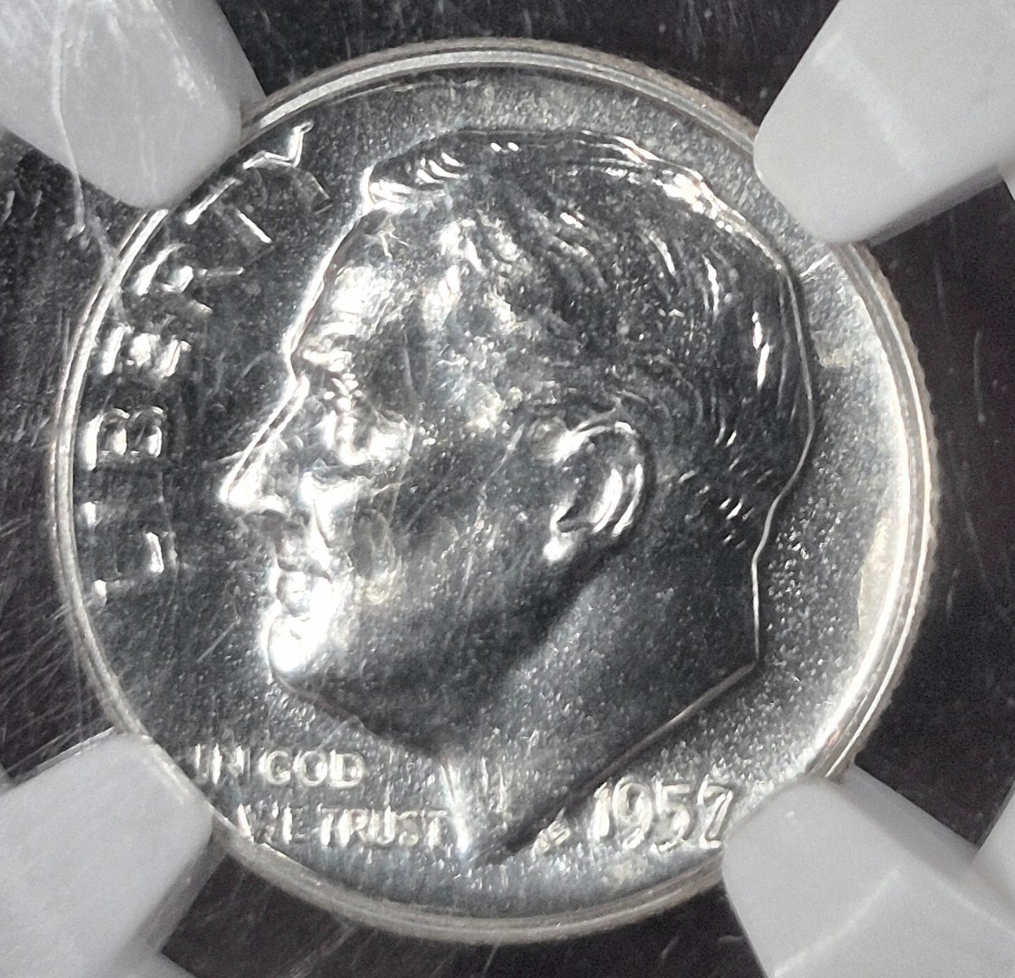 1957 Proof Roosevelt 90% Silver Dime 10C NGC PF66 Collectable Vintage Brown Case