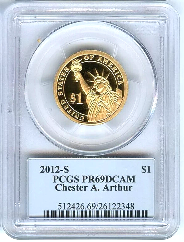✅ 2012 S Chester A. Arthur Presidential Dollar PCGS PR69DCAM Photo Label