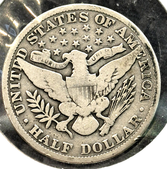1912 Barber Half Dollar 90% Silver 50C Full Motto, Full Rims, Partial Liberty