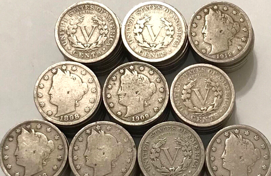 {LOT Of 10} Liberty V Nickels Good To Fine 1883-1912 Estate Sale Lot 5c Coins