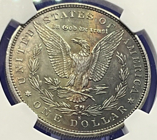 🌈 1880-S Morgan Dollar MS61 NGC Lilac Purple Salmon Toning MONSTER Eye Appeal👀