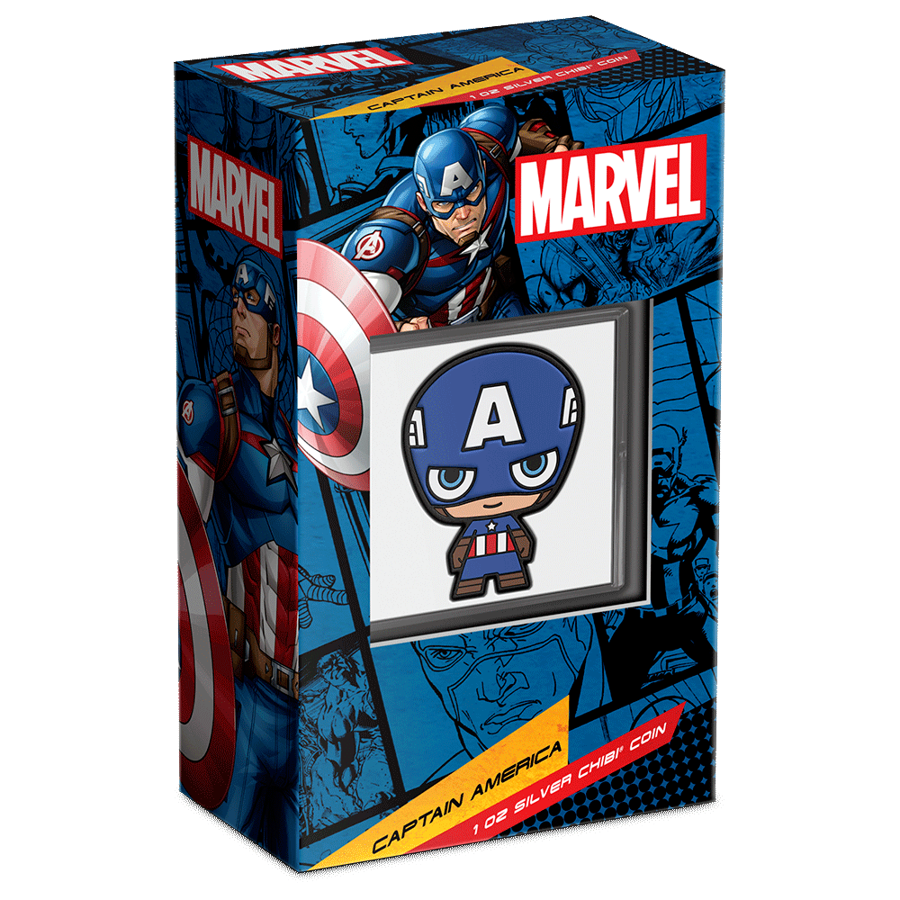 2023 Marvel Captain America 1oz .999 Fine Silver Colorized Proof Chibi Niue Coin