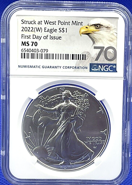 2 COIN SET - 2022 (W) $1 Silver Eagle 🏆NGC MS 70 FIRST DAY OF ISSUE West Point
