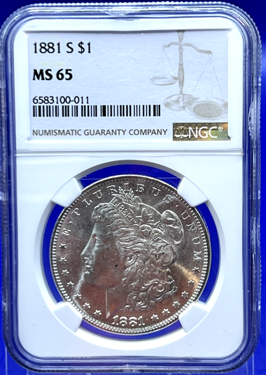 1881-S Morgan 90% Silver Dollar NGC MS-65 Beautiful Blast White Sharp Strike