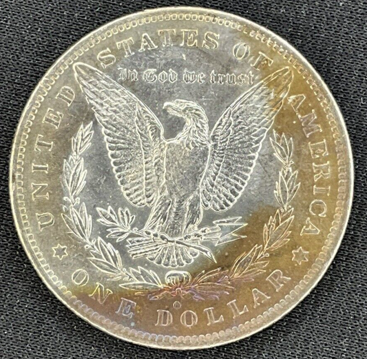 1883 O Morgan Dollar Silver MS $1 Gold & Blue Steel Tone Coin Obverse DIE CRACK