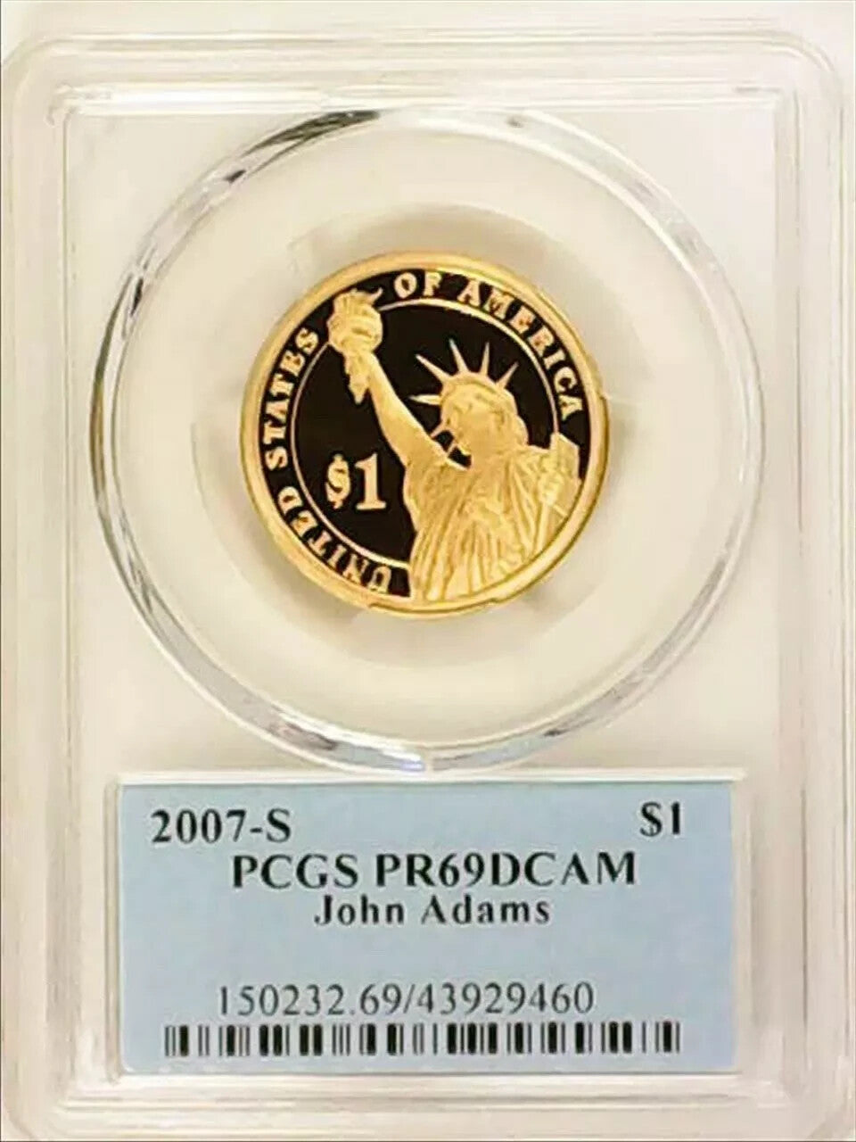 ✅ 2007 S $1 JOHN ADAMS Dollar PCGS PR69 DCAM President Dollar Coin Photo