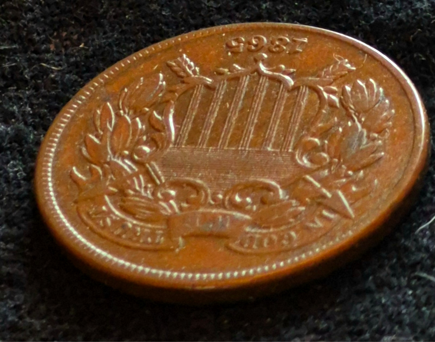 1865 2 Cent Piece Civil War Era Copper Type Coin Strong AU+ Details Barely Circ