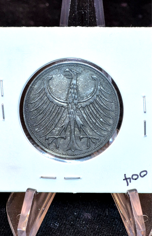 1965 D Silver Germany Republic 5 Mark Eagle Coin🔥7G .625 Silver🔥 AU Details
