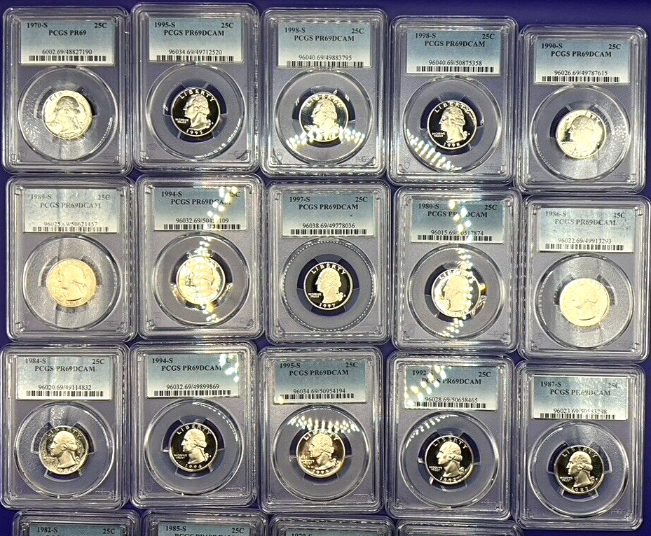 đ„LOT OF 3 - PCGS Graded Washington Quarter PR69DCAM PROOF Coins đ„