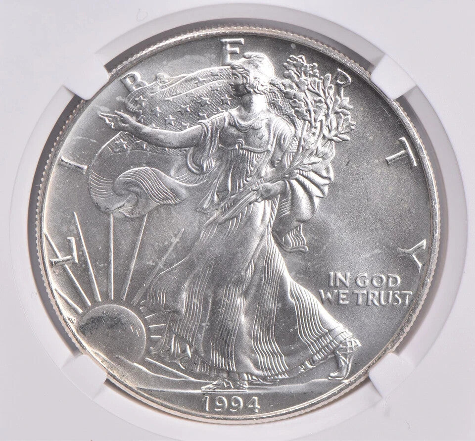 BU 1994 American Silver Eagle $1 NGC Brilliant Uncirculated Brown Label Cracked