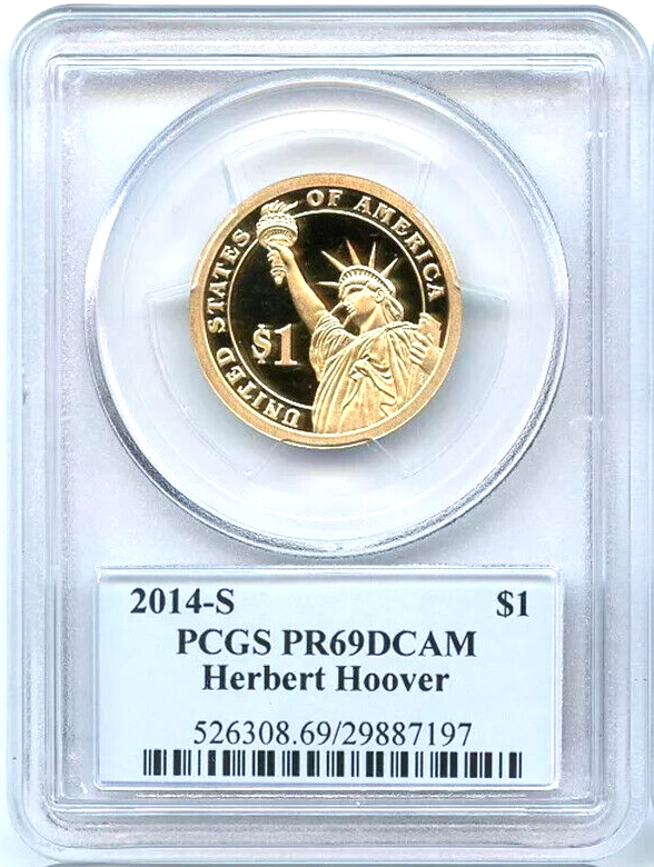 ✅ 2014 S $1 Herbert Hoover PCGS PR69 DCAM Presidential Dollar Coin Photo