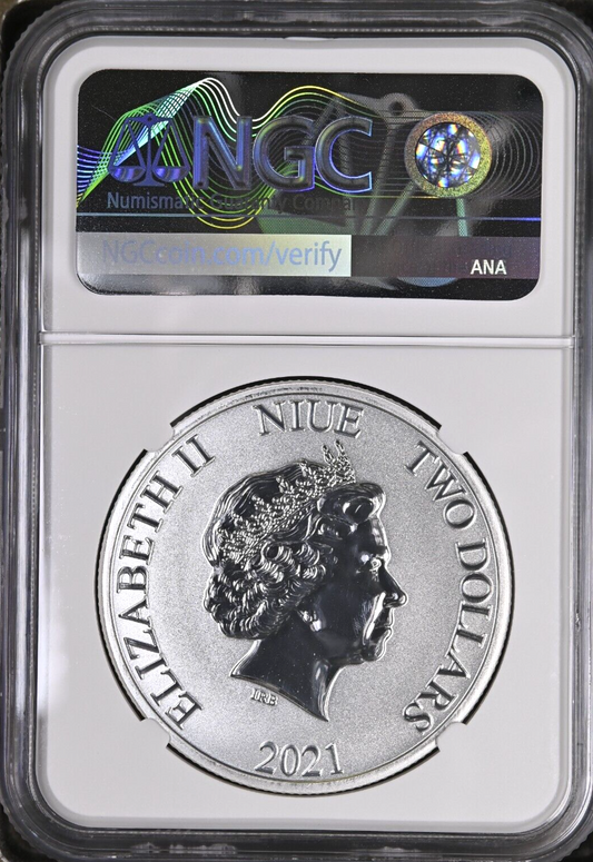 TOP POP NGC MS70 2021 $2 Niue Star Wars: Millennium Falcon 1oz Silver Coin QEII