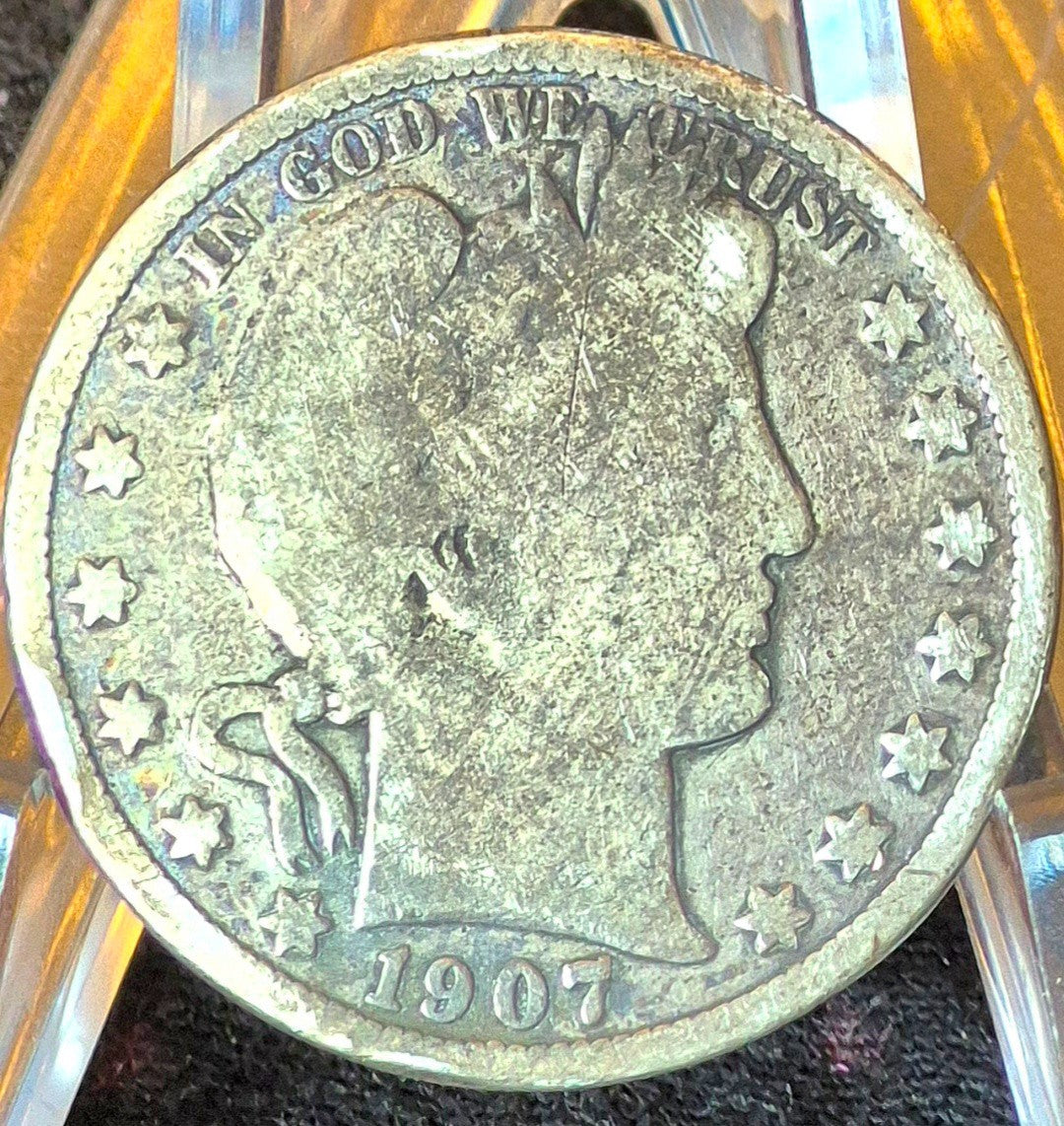 1907 San Francisco Barber Half Dollar 90% Silver 50C Good+ Partial Motto