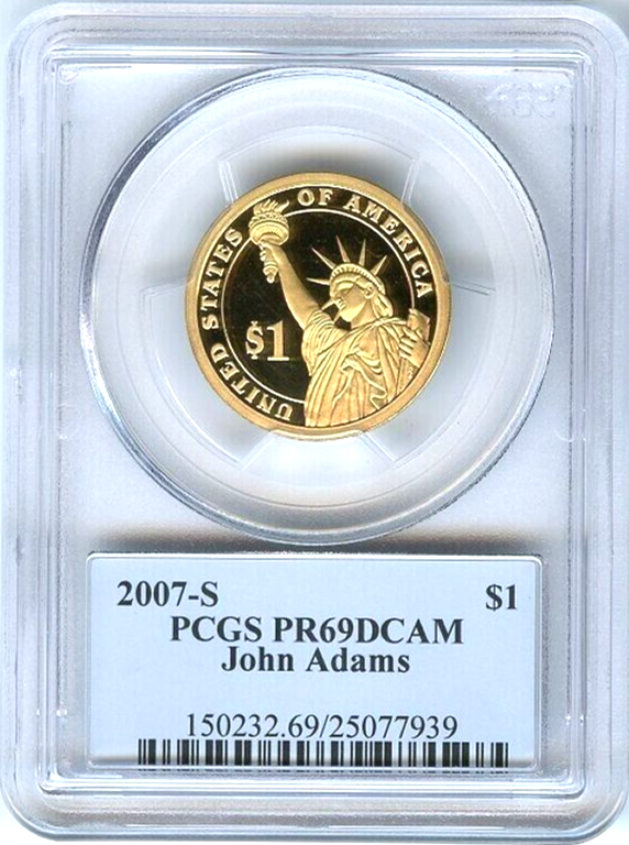 ✅ 2007-S $1 John Adams PCGS PR69 DCAM Presidential Dollar Coin Photo Label