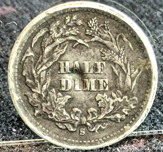 💰1872-S (Under Bow) Seated Liberty Half Dime XF-AU Features Type 4 90% Silver