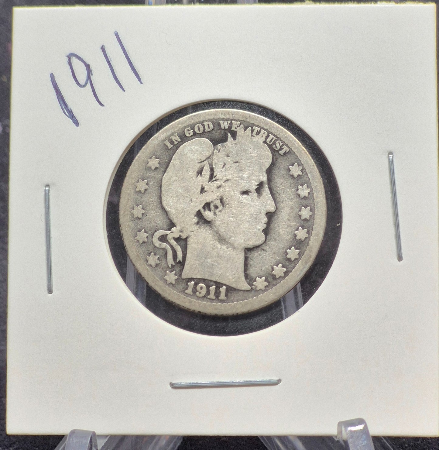 1911 Barber Silver Quarter 🥈90% SILVER Coin Very Good Condition Partial Motto