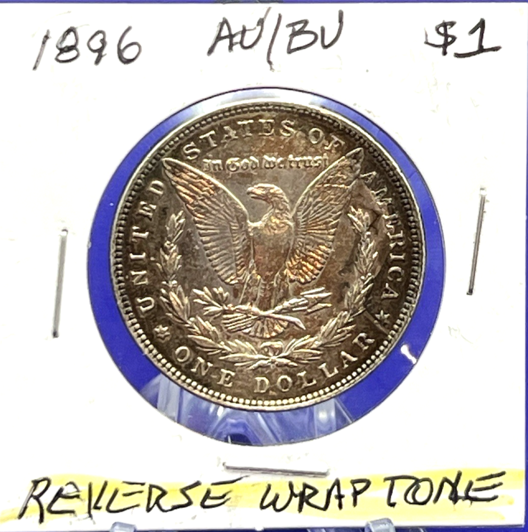 1896 Morgan $1 Dollar 90% Silver Wrapper Toned Circle Reverse of Coin