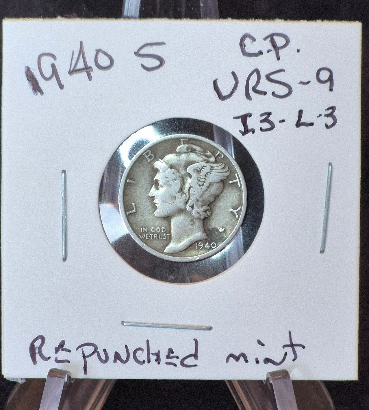 1940-S Mark Mercury Silver Dime Very Fine FS-10-1940S-501 RPM Re-punched Mint