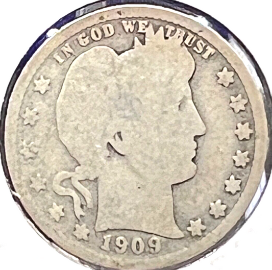 1909-D Barber 90% Silver Quarter 25c Lower Mintage Collectible Coin