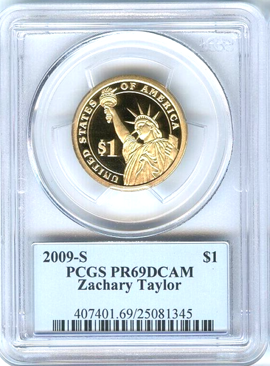 ✅ 2009-S $1 Zachary Taylor PCGS PR69 DCAM Presidential Dollar Coin Photo Label
