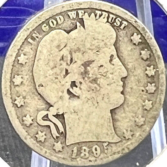 1895 Early Year Barber 90% Silver Quarter 25c Collectible Coin