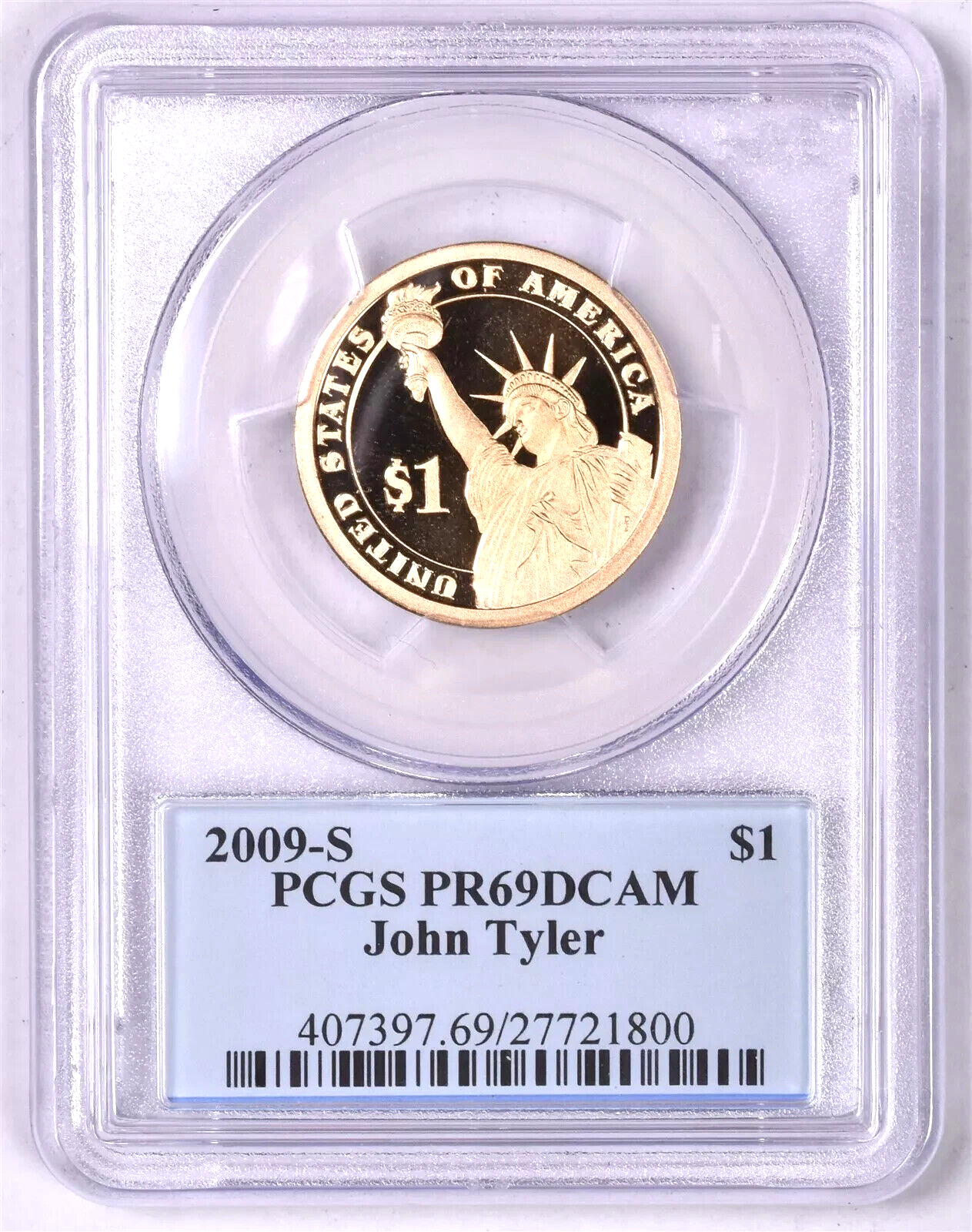 ✅ 2009 S $1 JOHN TYLER Dollar PCGS PR69 DCAM Presidential Dollar Coin Photo
