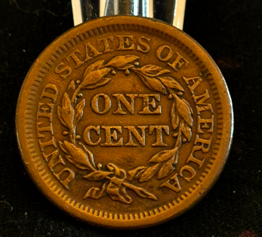 1853 Braided Hair Large Cent Beautiful AU Details Full Liberty Rich Brown Color