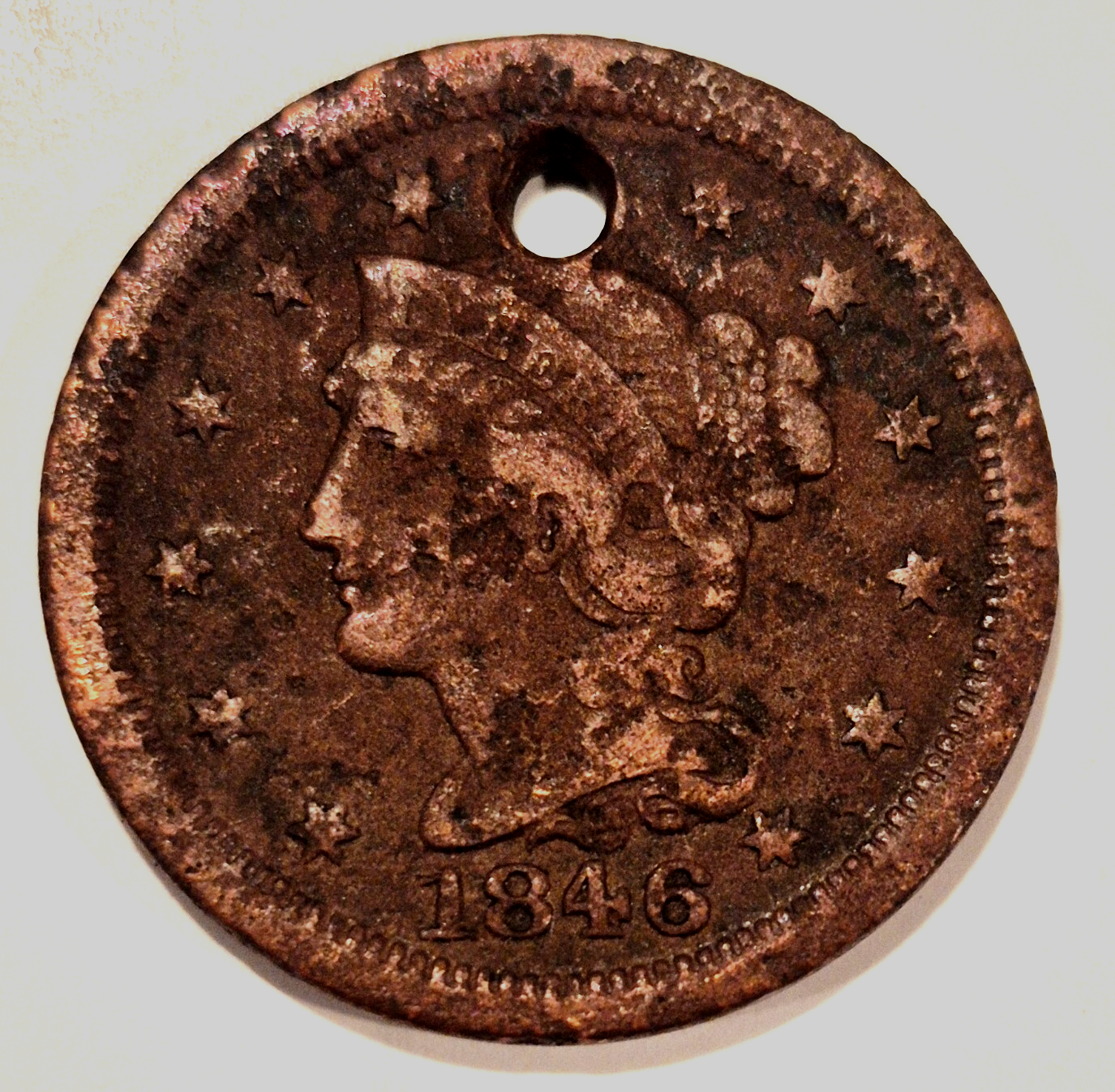 1846 Braided Hair Large Cent Harder to Find Small Date Necklace Hole