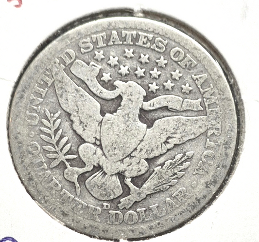 1915 D Barber Silver Quarter 90 % SILVER Vintage Coin Raw Circulated Condition