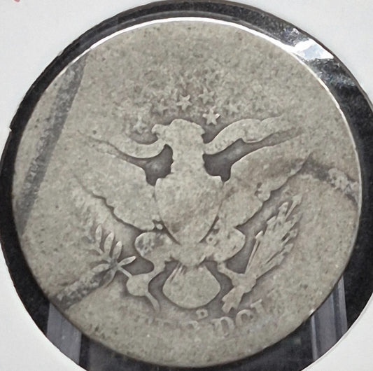 1907 D Barber Silver Quarter 90% SILVER Coin Raw Circulated FR or Less Condition