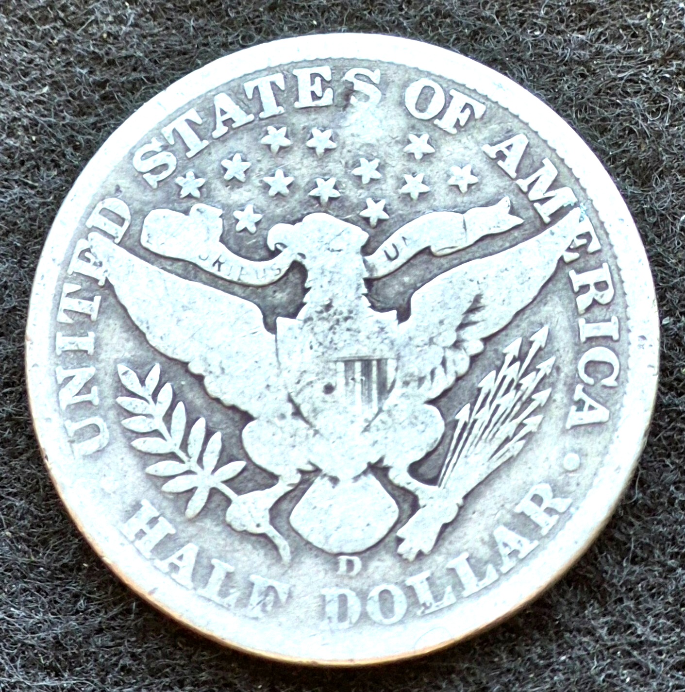 1908 D Barber Half Dollar 90% Silver 50C Circulated Condition