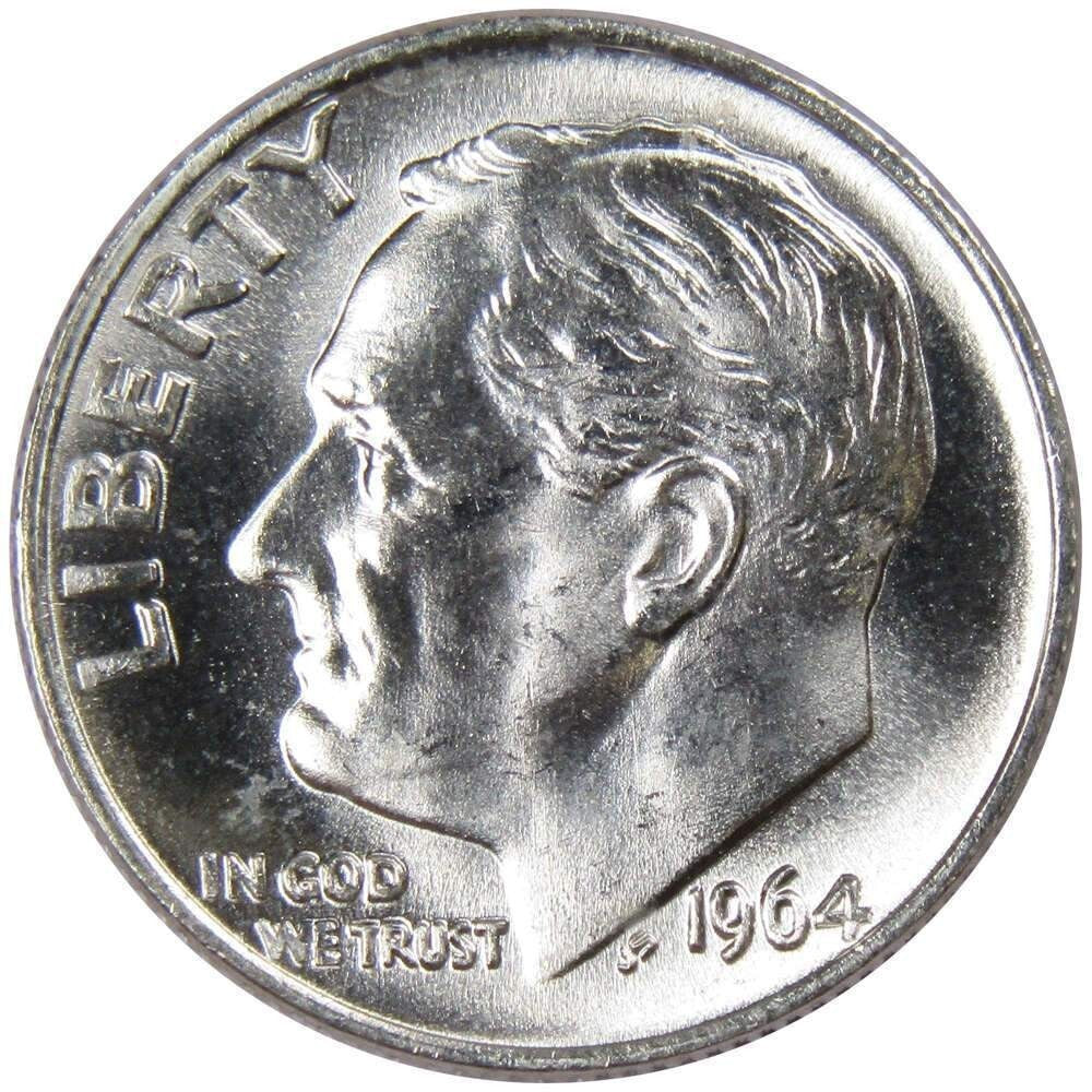 ✅1964 P Roosevelt Dime Last Year of 90% Silver BU From OBW Bank Roll Super Shiny