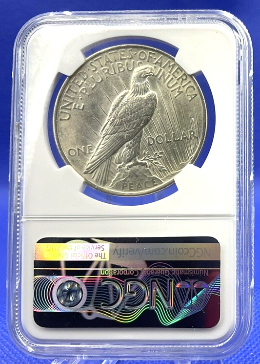 ✅ 1923 Peace Silver Dollar NGC AU 58 Brown Libra Scales Label ✅