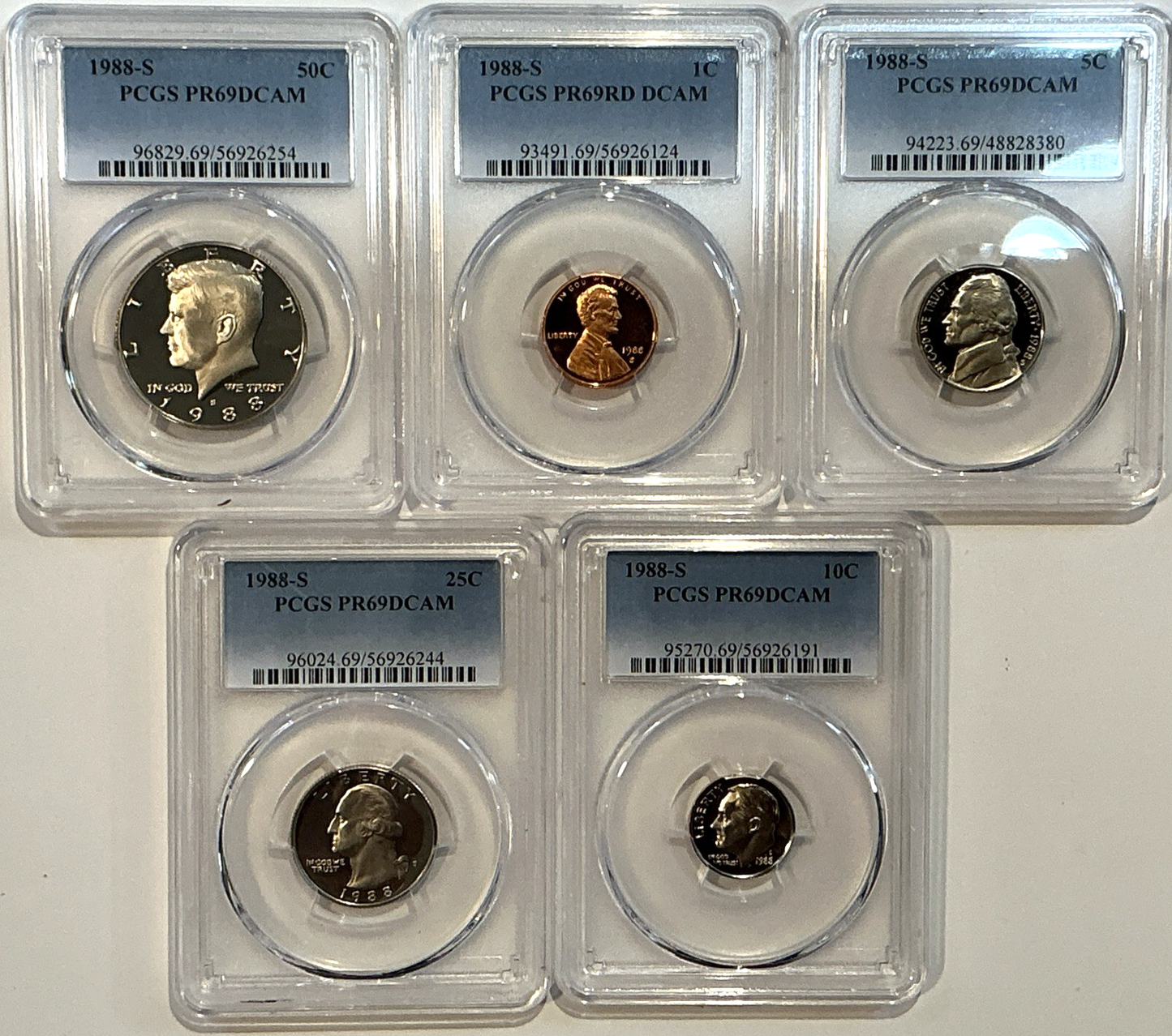 1988-S Proof Set Date 5 Coin Newly Graded PCGS PR69 DCAM Perfect Gift