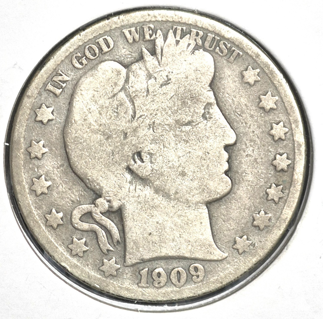 1909 S Barber Half Dollar 90% Silver 50C Very Good Condition Partial Motto