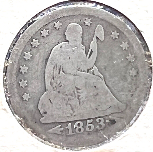 1853-P Seated Liberty 90% Silver Quarter Arrows & Rays VERY Old Paper Flip 1983