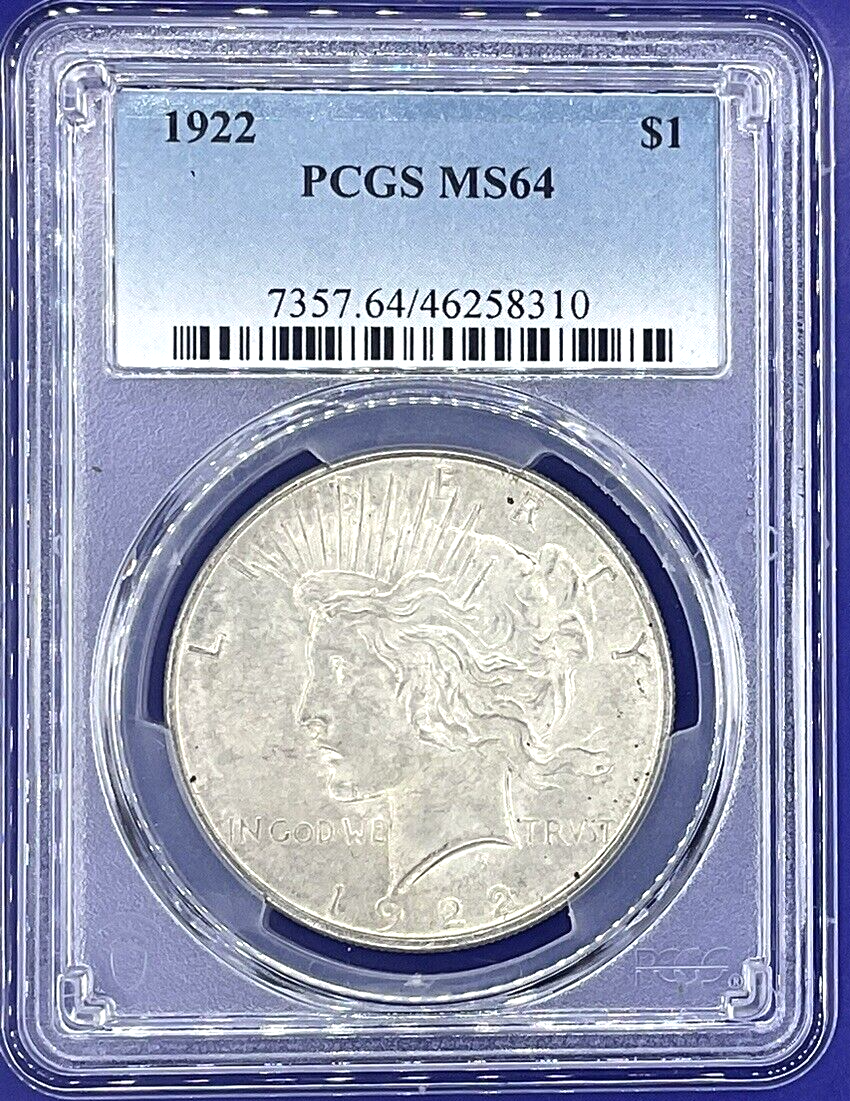 ✅ 1922 PCGS MS64 - Peace Silver Dollar SECOND YEAR $1 Coin 90% Silver Sharp ✅