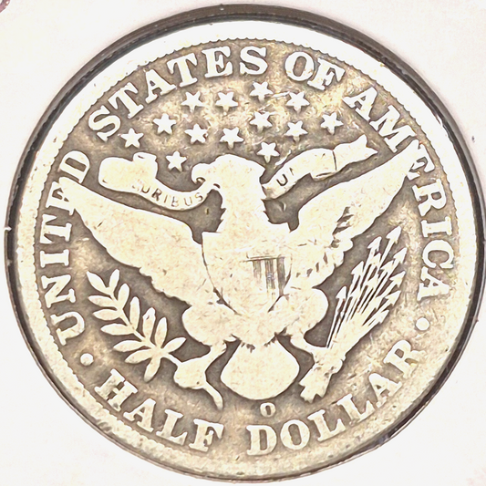 1900 O Barber Half Dollar 90% Silver 50C Circulated Full Rims Partial Motto