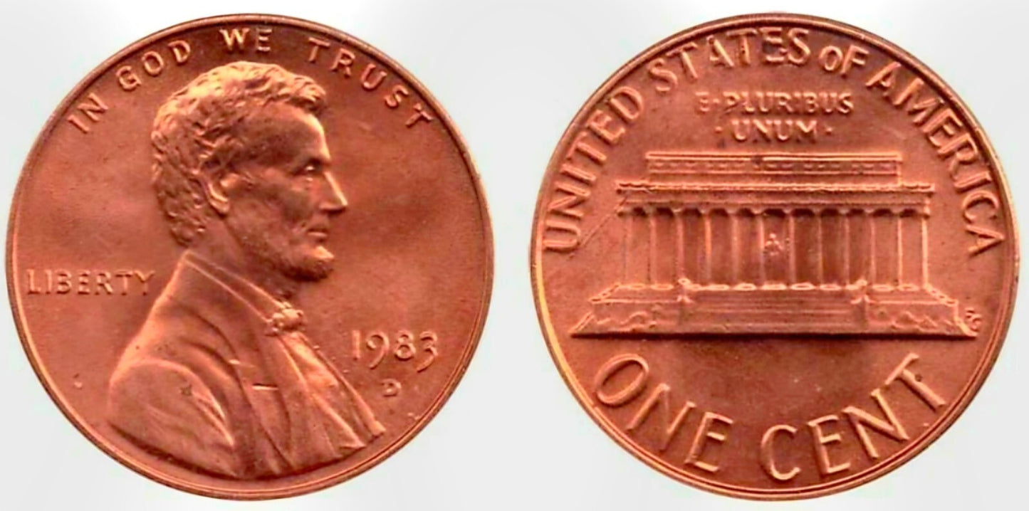 1983 D Lincoln Memorial BU Brilliant Uncirculated 1C From 🔥OBW Bank Roll🔥