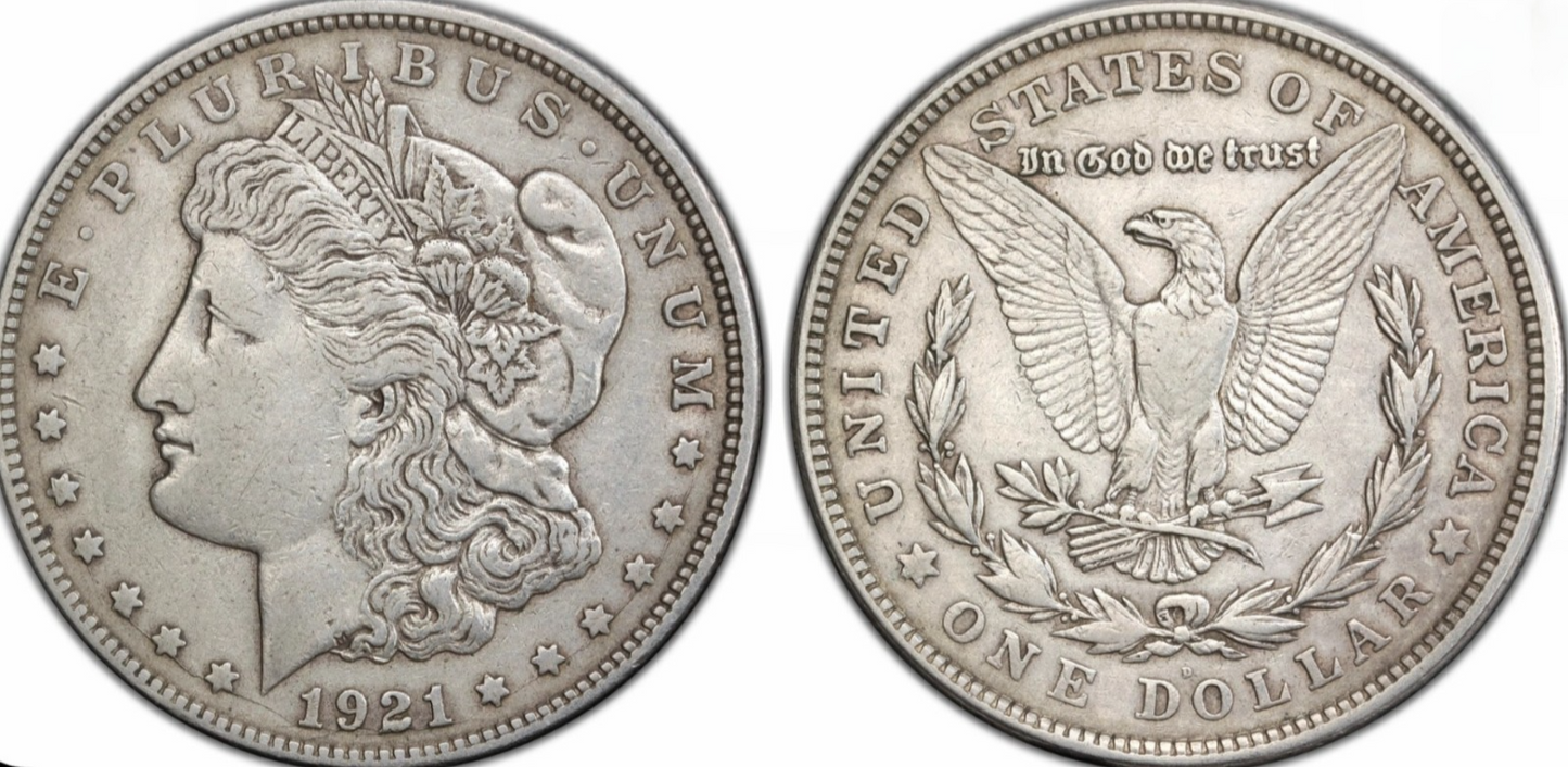 (1) 1921-D Morgan Dollar 90% Silver With Extra Fine Circulated Features 1$