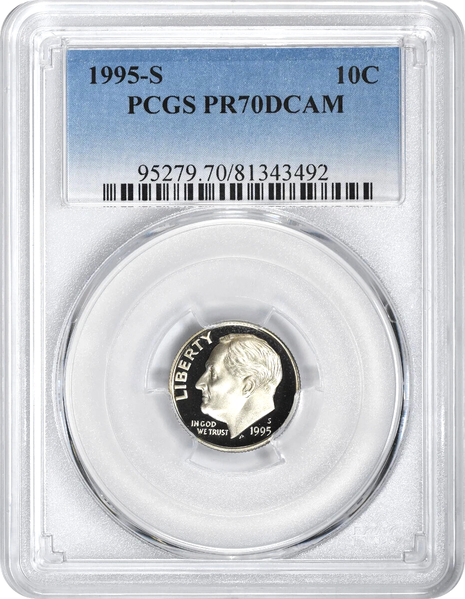 1995-S Roosevelt Dime - PCGS PR 70 DCAM - Blue Standard Label 10c Coin