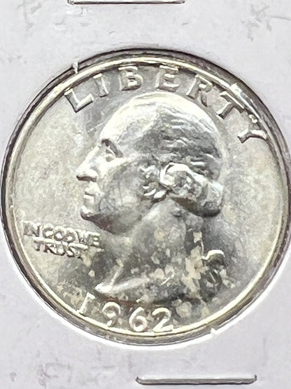 1962-D Washington Quarter 90% Silver 25c Super Shiny White  Coin