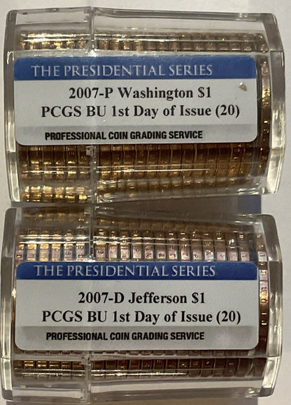 💰LOT OF 4 - 2007 FDOI PCGS Graded BU $1 ROLLS Washington Jefferson Adam Madison