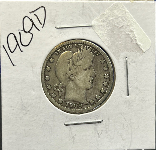 1909-D Barber 90% Silver Quarter 25c Lower Mintage Collectible Coin