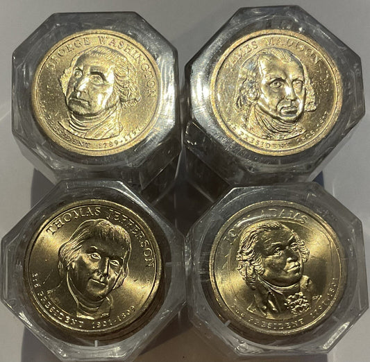 💰LOT OF 4 - 2007 FDOI PCGS Graded BU $1 ROLLS Washington Jefferson Adam Madison