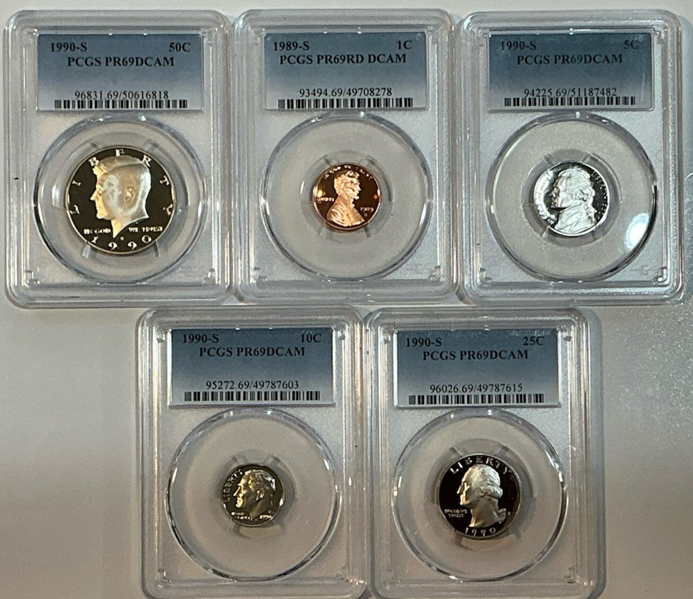 1990-SProof Set Date 5 Coin Newly Graded PCGS PR69 DCAM Perfect Gift
