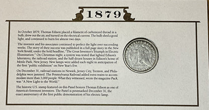 🔥 US Silver Dollar Collection -1879-P ~ Thomas Edison 3c Stamp Cancelled 1993