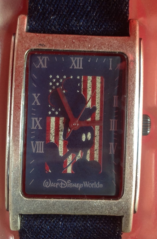 1990's NEW Mickey Mouse Watch An American Flag Wristwatch USA Flag Disney
